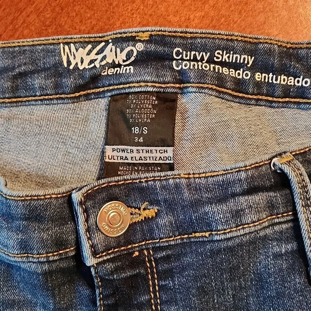 Mossimo Supply Co Curvy High Rise Stretch Skinny Jeans, 18 Petite, Blue Denim